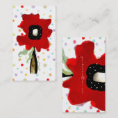 花がリボンの線を赤いピンクの名刺に渦巻きます 名刺 (正面/裏面)