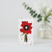 花がリボンの線を赤いピンクの名刺に渦巻きます 名刺 (スタンド正面)