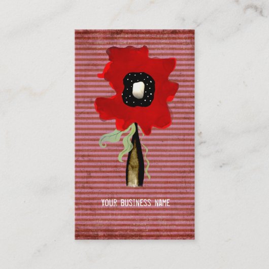 花がリボンの線を赤いピンクの名刺に渦巻きます 名刺 (正面)