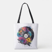 花が付いたビニールカラフルレコード トートバッグ (裏面)