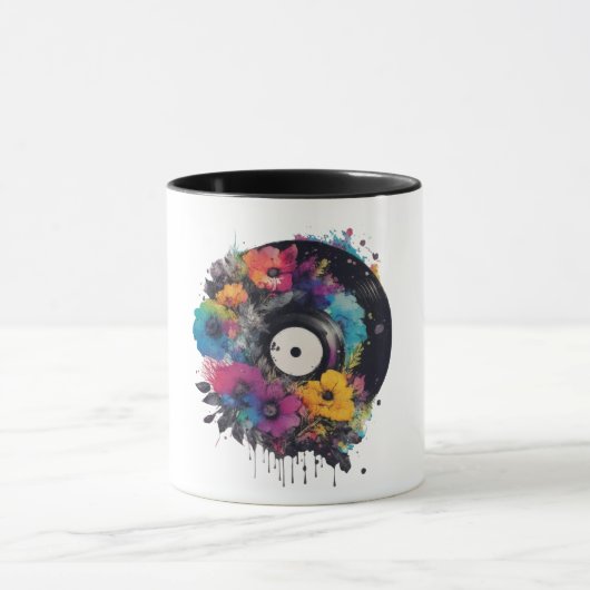 花が付いたビニールカラフルレコード マグカップ (中央)