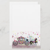 花が付いているおとぎ話馬そしてキャリッジ 便箋 (正面/裏面)