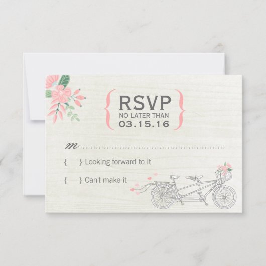 花が付いているかわいいタンデム自転車RSVPカード 出欠カード (正面)