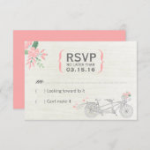 花が付いているかわいいタンデム自転車RSVPカード 出欠カード (正面/裏面)