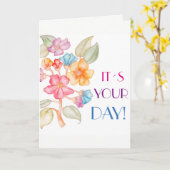 花が付いているハッピーバースデーの挨拶状 カード (黄色い花)