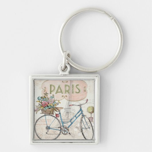 花が付いているパリのバイク キーホルダー (正面)