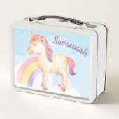 花が付いているパーソナライズで幸せなユニコーンのお弁当箱 メタルランチボックス (裏面)