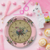 花が付いているヴィンテージの時計 ペーパープレート (パーティー)