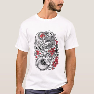 花が付いている東のドラゴン Tシャツ