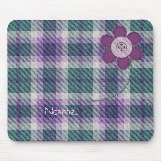 花が付いている格子縞 マウスパッド (正面)
