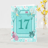 花が付いている第17バースデー・カード カード (黄色い花)