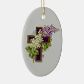 花が付いている紫色の十字 セラミックオーナメント (右)