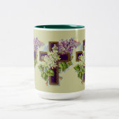 花が付いている紫色の十字 ツートーンマグカップ (中央)