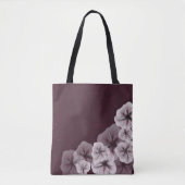 花が付いている織り目加工のバーガンディ トートバッグ (正面)