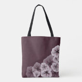 花が付いている織り目加工のバーガンディ トートバッグ (裏面)