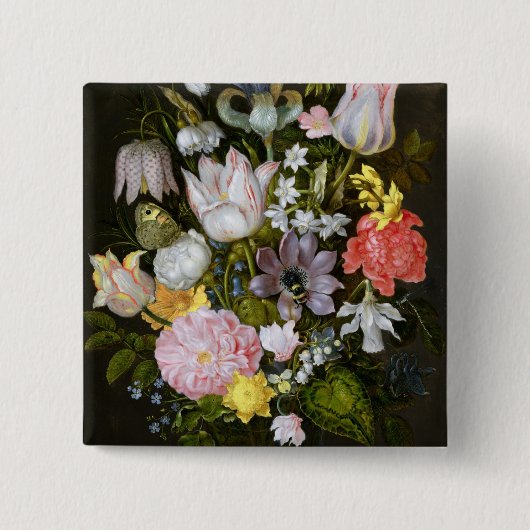 花が付いている静物画 缶バッジ (正面)