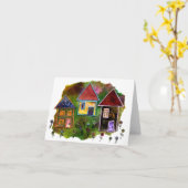 花が付いている3軒の家のコラージュ カード (黄色い花)