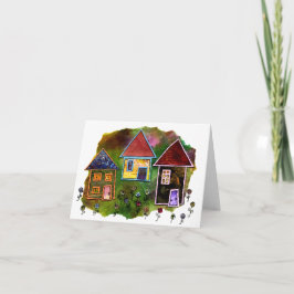 花が付いている3軒の家のコラージュ カード