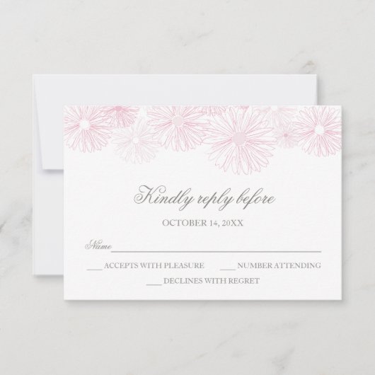 花が付いているRSVPカード-女の子の洗礼、聖餐 出欠カード (正面)