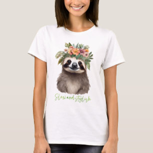 花が可愛いナマケモノ Tシャツ