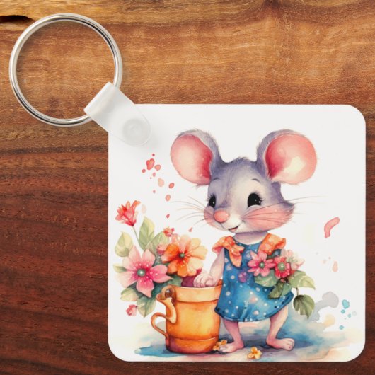 花が咲いたかわいい女カラフルの子のマやる気を起こさせるウス キーホルダー (正面)