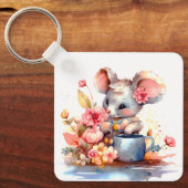 花が咲いたかわいい女カラフルの子のマやる気を起こさせるウス キーホルダー (正面)