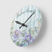 花が咲いたパーソナライズされた柵 ラウンド壁時計 (傾斜)