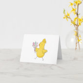 花が咲いた漫画のイースターチキン空白の カード (黄色い花)