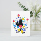 花が咲き乱れた黒猫 ポストカード (スタンド正面)