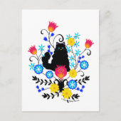 花が咲き乱れた黒猫 ポストカード (正面)