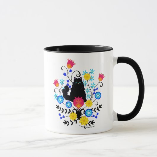 花が咲き乱れた黒猫 マグカップ (右)