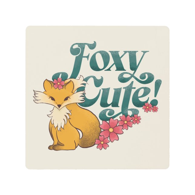 花が咲き乱れるかわいいfoxy メタルプリント (正面)