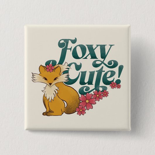 花が咲き乱れるかわいいfoxy 缶バッジ (正面)