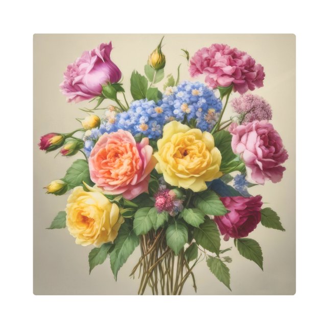 花が咲き乱れる開花 メタルプリント (正面)