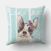 花が咲き誇る動物が幸せ – ドッグパグ クッション (裏面)
