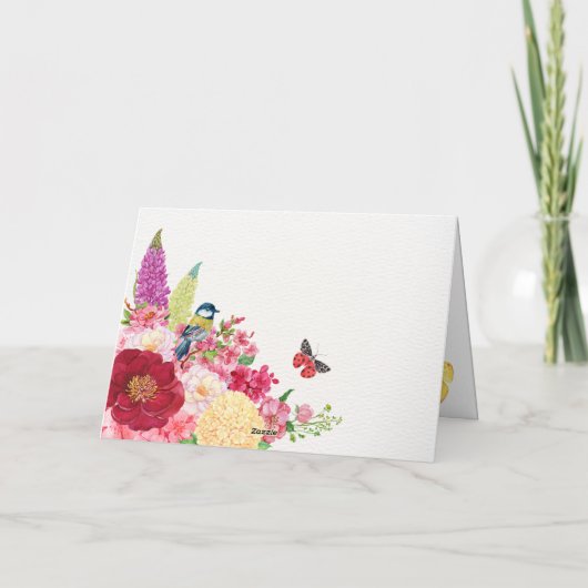 花が咲き 鳥と蝶 カード (裏面)