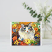 花が咲くかわいいラグドール猫 ポストカード (スタンド正面)