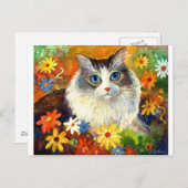 花が咲くかわいいラグドール猫 ポストカード (正面/裏面)