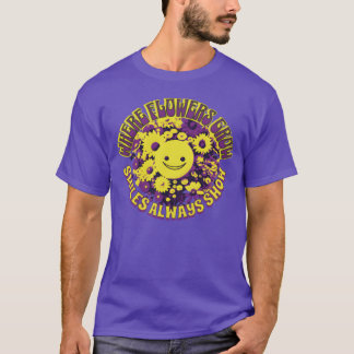 花が咲くところにはいつも笑顔がある 家族 Tシャツ
