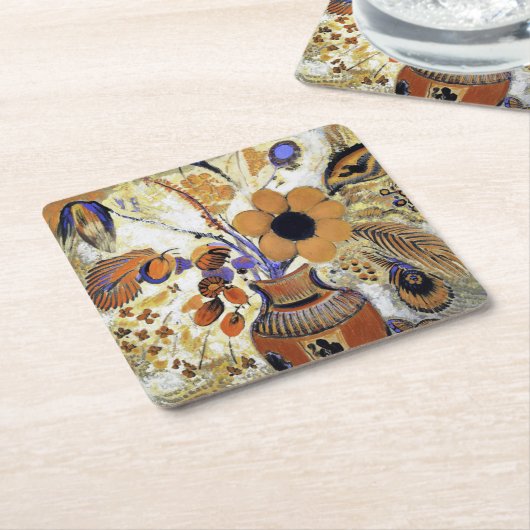 花が咲くエトルリア花器 スクエアペーパーコースター (アングル)