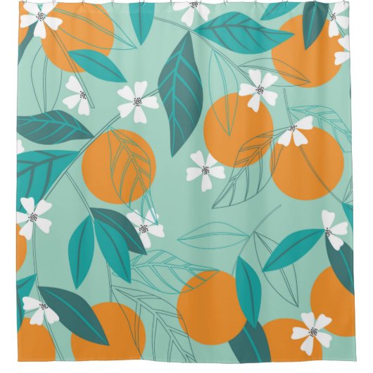 花が咲くオレ葉ンジ。イラストレーション シャワーカーテン (正面)