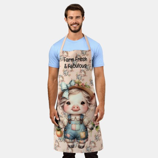 花が咲くオーバーオールかわいいファームコアピグ エプロン (着用した状態)