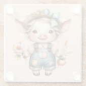 花が咲くオーバーオールかわいいファームコアピグ ガラスコースター (裏面)
