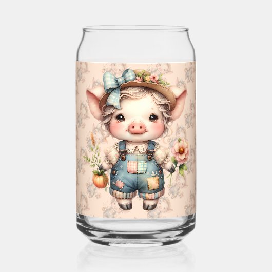 花が咲くオーバーオールかわいいファームコアピグ ガラス缶 (裏面)