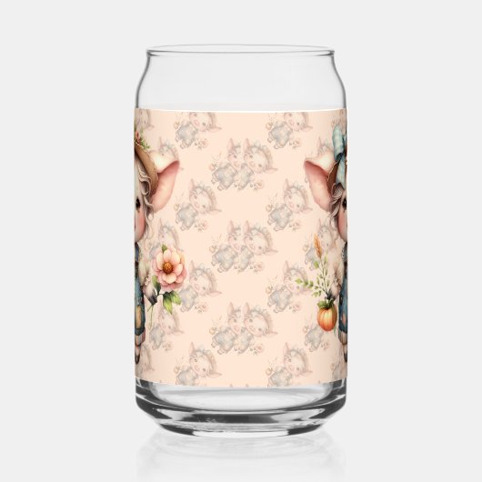 花が咲くオーバーオールかわいいファームコアピグ ガラス缶 (右)