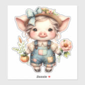 花が咲くオーバーオールかわいいファームコアピグ シール (シート)
