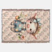 花が咲くオーバーオールかわいいファームコアピグ スローブランケット (正面)