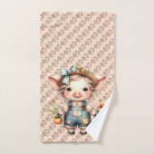 花が咲くオーバーオールかわいいファームコアピグ バスタオルセット (ハンドタオル)