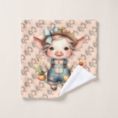 花が咲くオーバーオールかわいいファームコアピグ バスタオルセット (ウォッシュタオル)