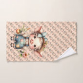 花が咲くオーバーオールかわいいファームコアピグ バスタオルセット (ハンドタオル)